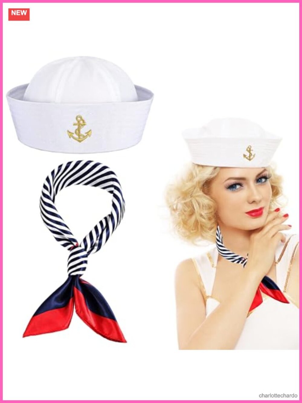 Sailor Captain Hat Nylon Spandex Scarf Nautical Costume Accessory Set